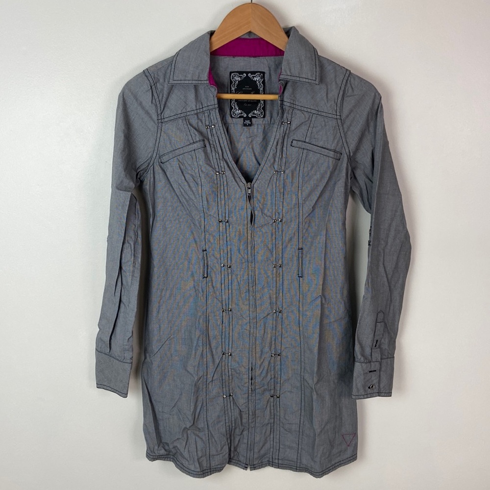 ✨3/$25✨ Guess Jeans Black Print Light Shirt Jacket - S - Picture 1 of 7